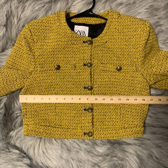 ZARA Women Tweed Blazer 2674/712, Yellow, Size S - Picture 6 of 7